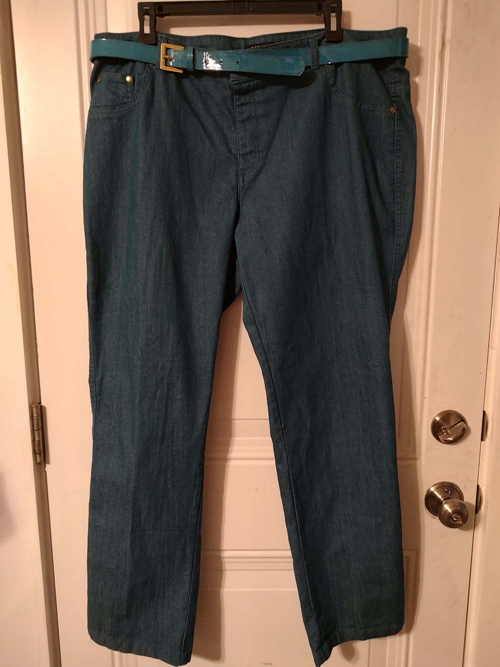 Iman  Chic Teal Denim Jeans - Casual Straight Fit